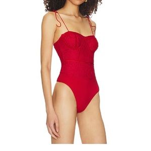 Superdown red lace bodysuit